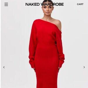 Naked Wardrobe Red Off-Shoulder Dress